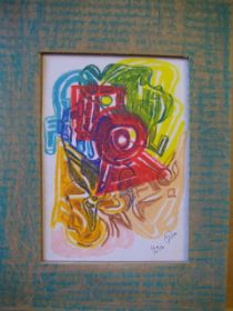 Grattage, Ölpastell auf weißem Karton, 10,5x14,8cm, Kartonklapprahmen, mit hellblauer u rosa Farbkreide bemalt, März-April 2010     Img_2977.jpg