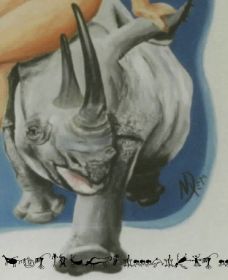 Das Nashorn auf dem Bild 'Die Kusswerferin', Acryl auf Hartfaser - mit Stempel.jpg